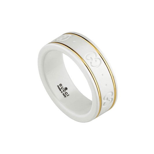 18ct Yellow Gold Icon White GUCCI Ring