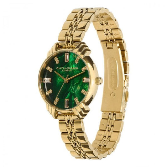 Art Deco Midi Dial Emerald Green & Gold Watch