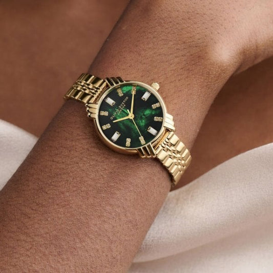 Art Deco Midi Dial Emerald Green & Gold Watch