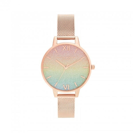 Rainbow 34mm Rainbow & Rose Gold Mesh Watch