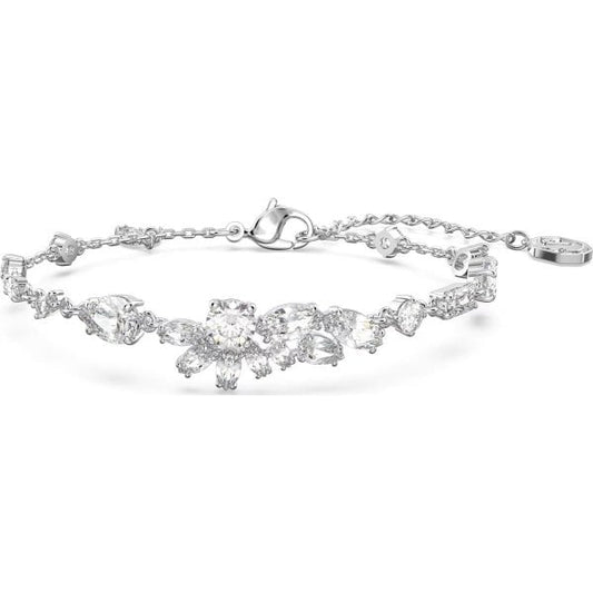 Gema bracelet, Mixed cuts, White, Rhodium plated