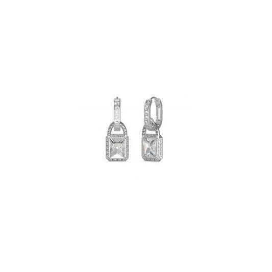 Shiny Padlock Silver Hoop Earrings