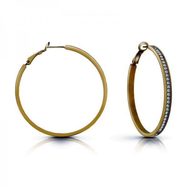 Gold Plated 50mm Clear Crystal Hoop Earrings