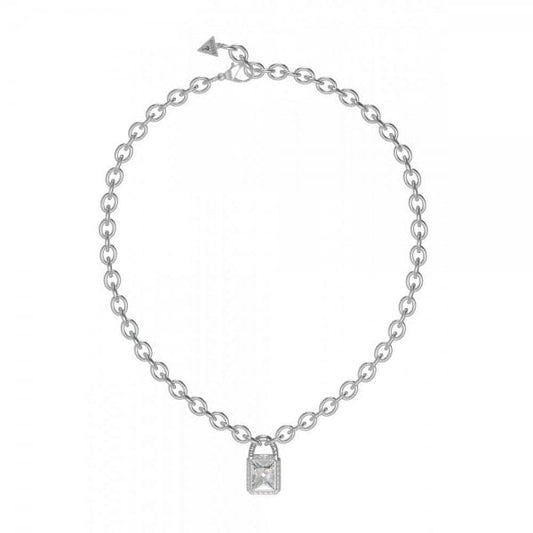 Rhodium Plated Clear Bold Padlock Necklace