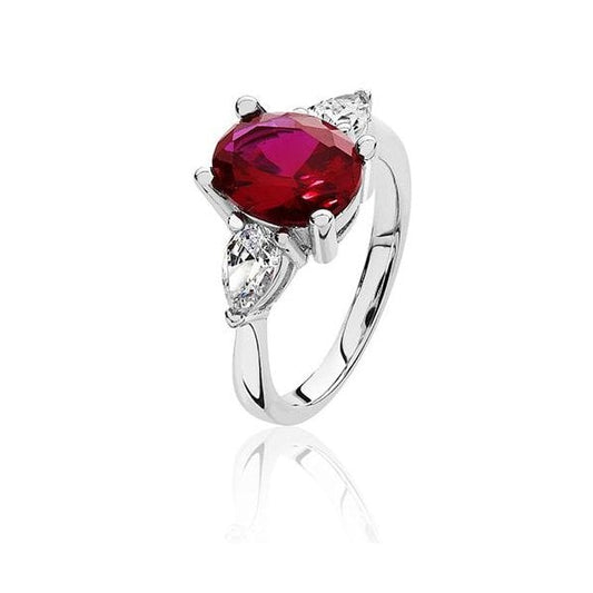 Silver Ring with Red CZ - Size O
