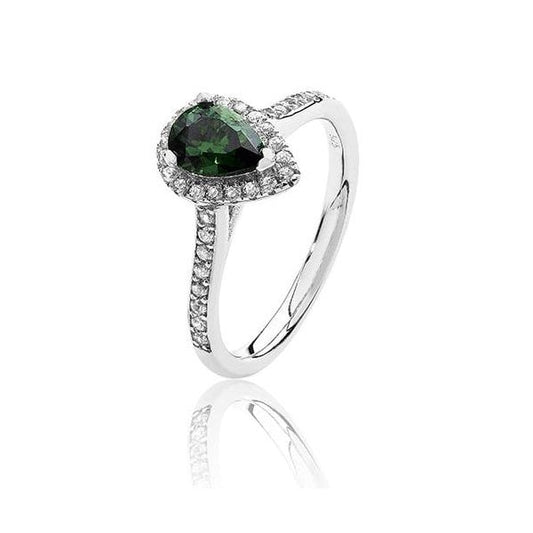Silver & Green CZ Ring - Size L