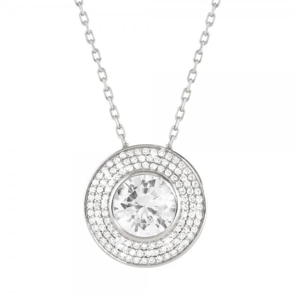 Aurea Silver Pave CZ Halo Necklace