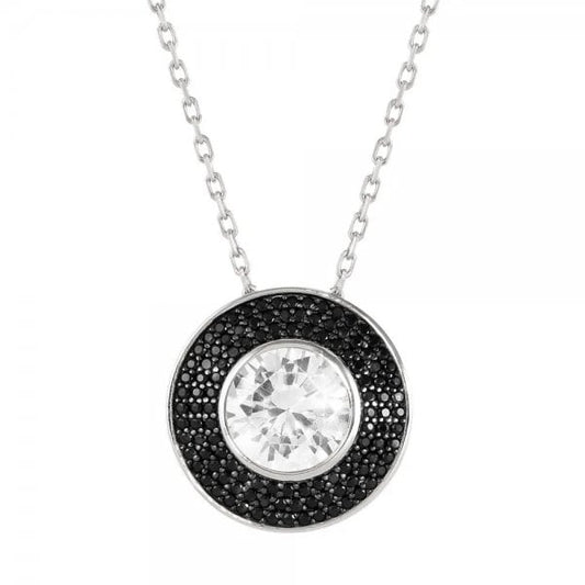 Aurea Silver Black Pave CZ Halo Necklace