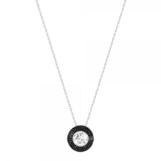 Aurea Silver Black Pave CZ Halo Necklace