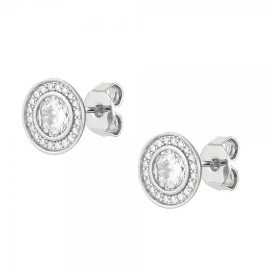 Aurea Silver CZ Halo Stud Earrings