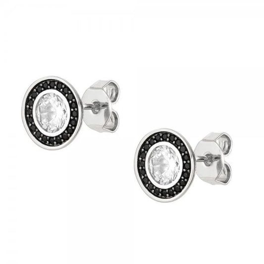 Aurea Silver Black CZ Halo Stud Earrings