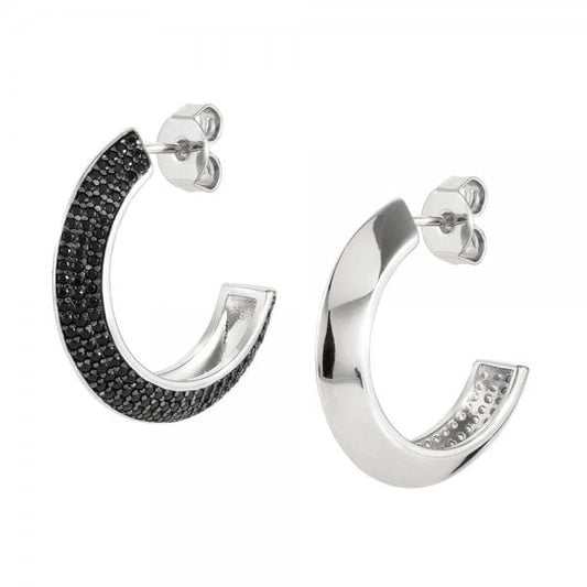 Aurea Silver Black Pave CZ Hoop Earrings