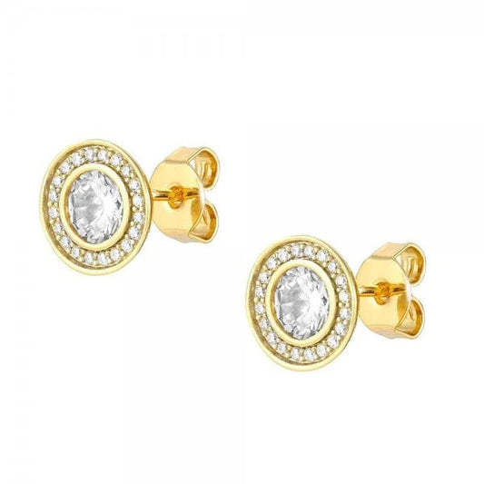Aurea Gold Plated CZ Halo Stud Earrings