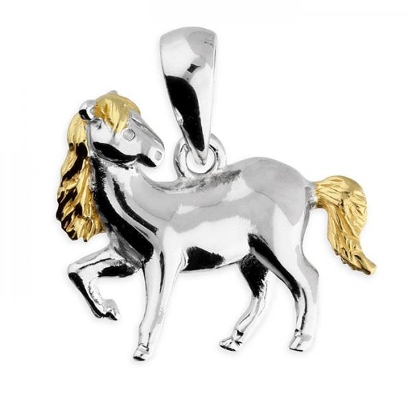 Silver Pony with Gold-plt Mane & Tail Pendant