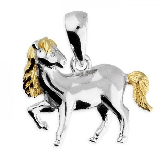 Silver Pony with Gold-plt Mane & Tail Pendant