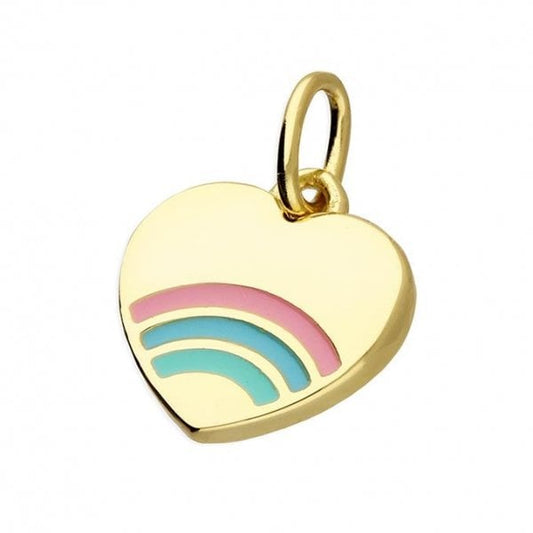 Yellow gold plated heart with enamel rainbow