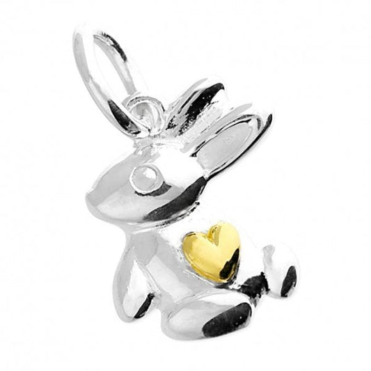 Two tone cute rabbit with yellow gold plated heart