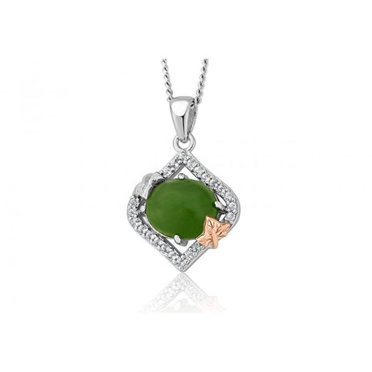 Ivy Leaf Green Jasper and White Topaz Pendant