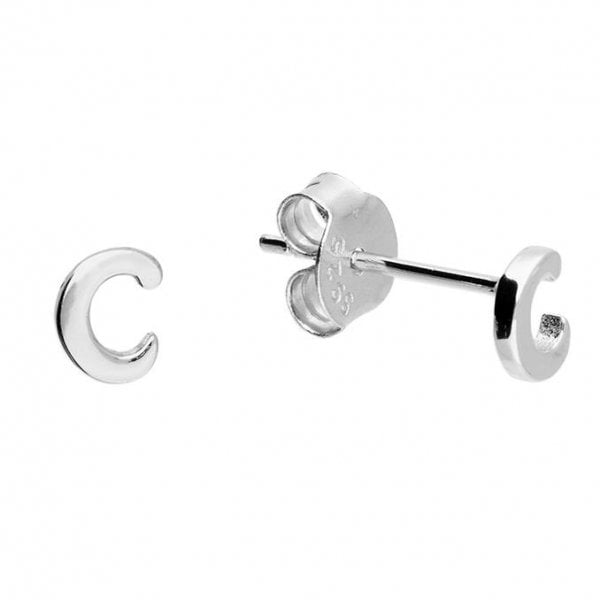 Sterling Silver Stud Earrings - Initial C