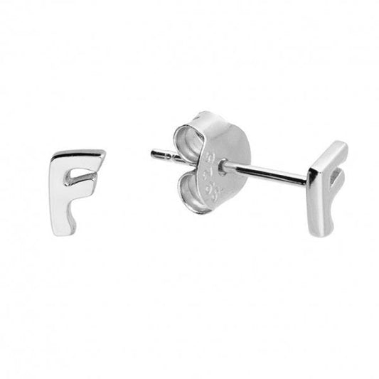 Sterling Silver Stud Earrings - Initial F