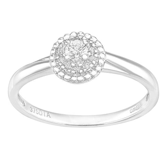 9ct White Gold Rnd Halo Diamond Solitaire - Size P