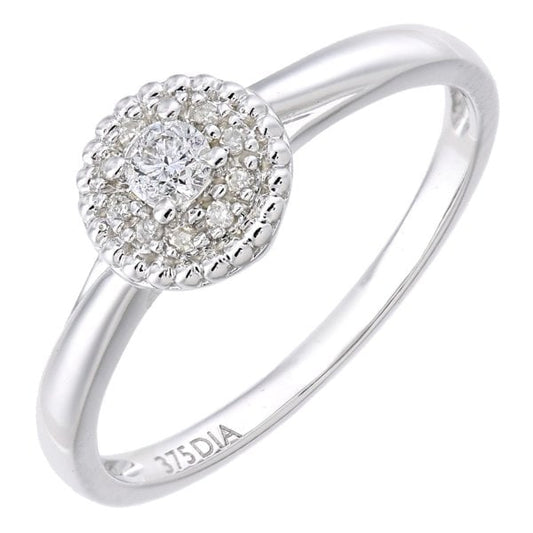9ct White Gold Rnd Halo Diamond Solitaire - Size P