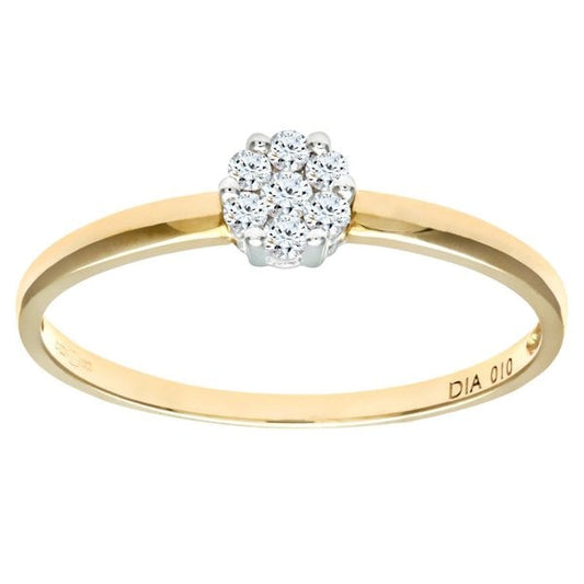 9ct Yellow Gold Diamond Cluster Ring - Size N