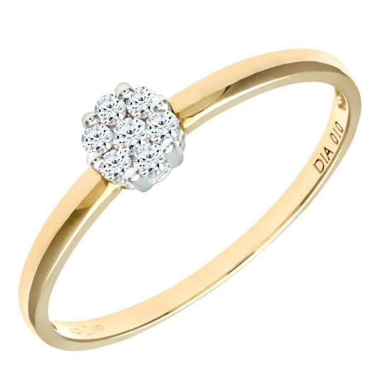 9ct Yellow Gold Diamond Cluster Ring - Size N