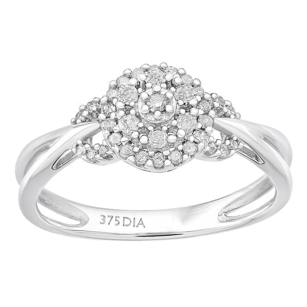 9ct White Gold 0.25ct Diamond Halo Ring - Size O
