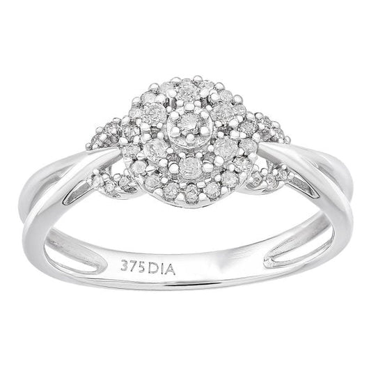 9ct White Gold 0.25ct Diamond Halo Ring - Size O