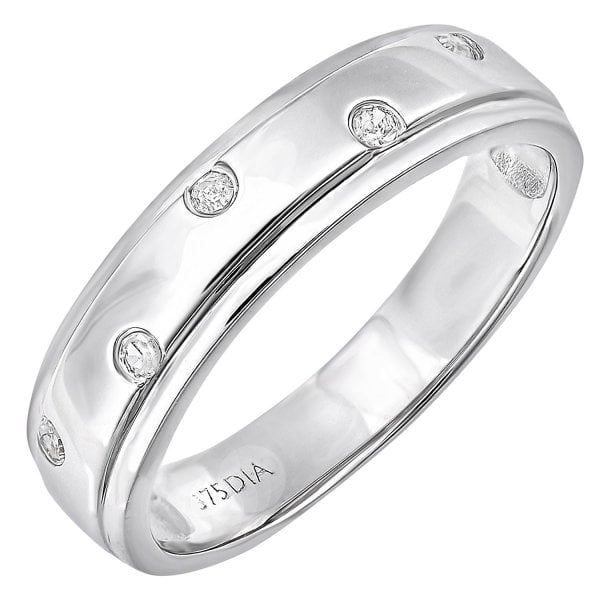 9ct White Gold 0.05ct Diamond Wedding Ring