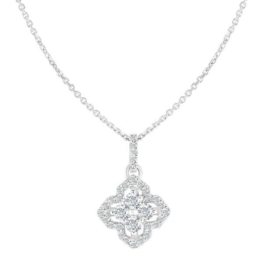 9ct White Gold Diamond Halo Pendant Necklace