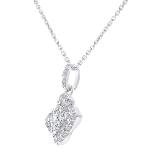 9ct White Gold Diamond Halo Pendant Necklace