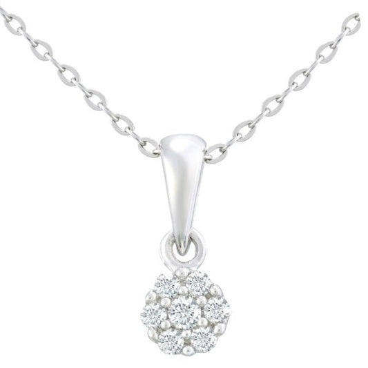 9ct White Gold Diamond Cluster Pendant Necklace