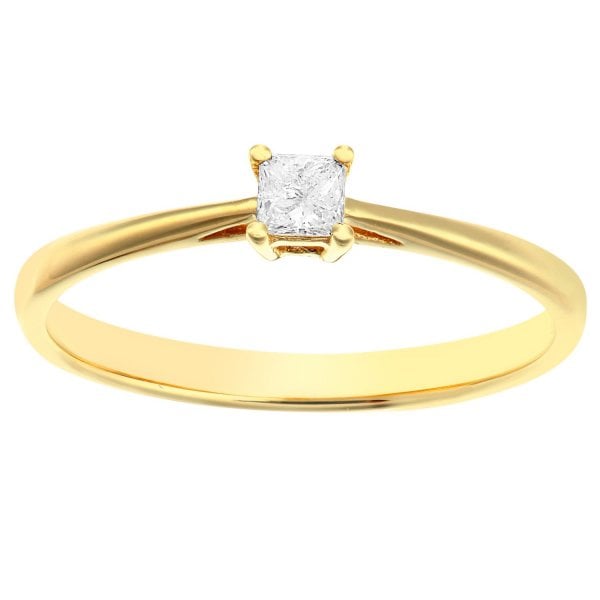 9ct Yellow Gold Ring, Princess Cut Diamond 0.10ct