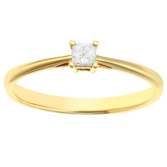 9ct Yellow Gold Ring, Princess Cut Diamond 0.10ct
