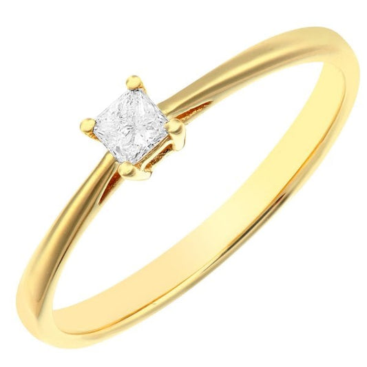 9ct Yellow Gold Ring, Princess Cut Diamond 0.10ct