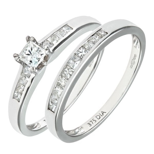 9ct White Gold 0.57ct Diamond Bridal Set Ring
