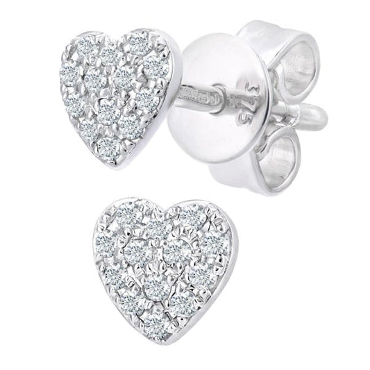 9ct White Gold Diamond Heart Stud Earrings
