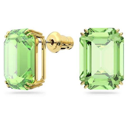 Millenia stud earrings, Octagon cut, Green, Gold