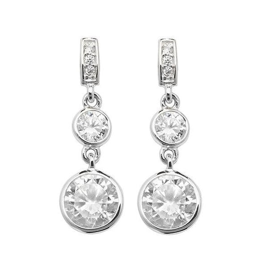 SILVER TRIPLE CZ DROP EARRINGS