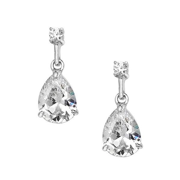 SILVER DOUBLE CZ RH PLATED DROP EARRINGS