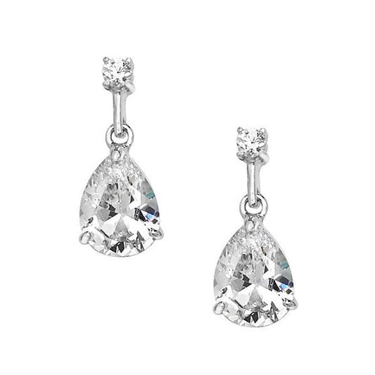 SILVER DOUBLE CZ RH PLATED DROP EARRINGS