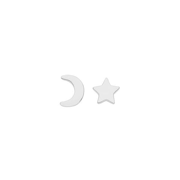 SILVER RHODIUM STAR AND MOON STUDS