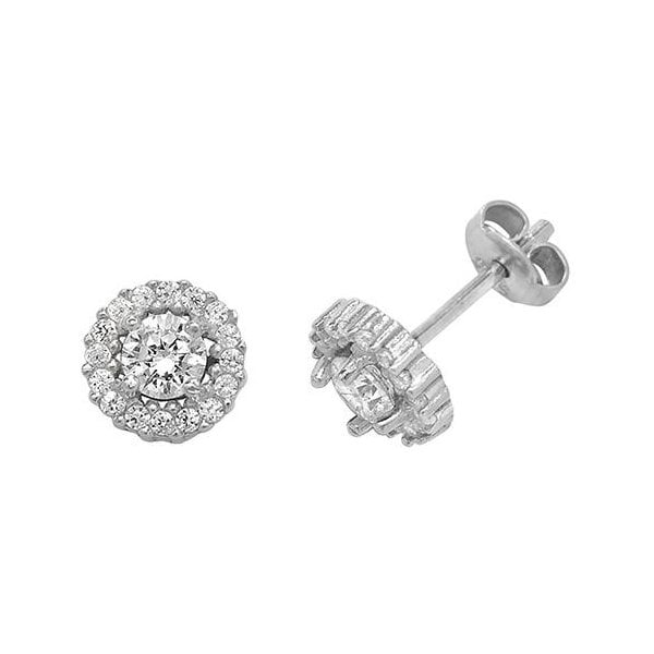 SILVER ROUND CZ STUD EARRINGS