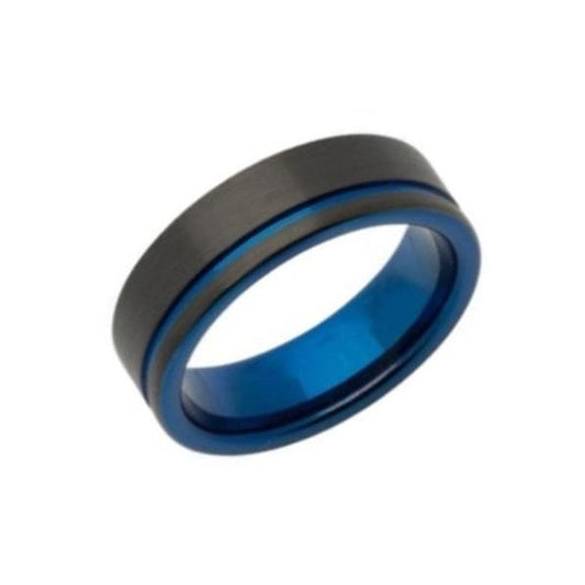 Gents Tungsten Ring w/ Black/Blue IP 7mm - Size 64