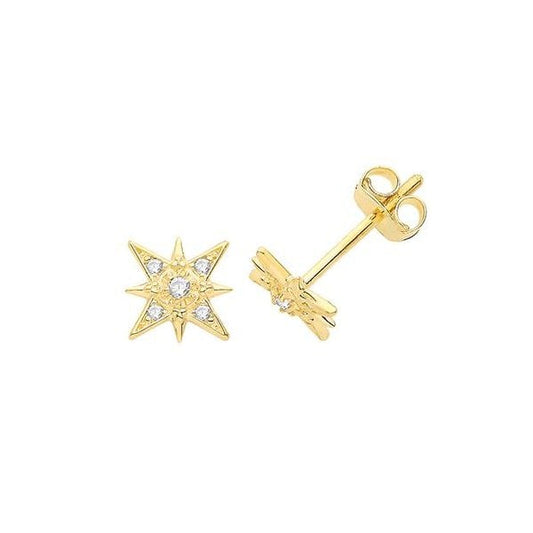 9CT YELLOW GOLD CZ STAR STUD EARRINGS