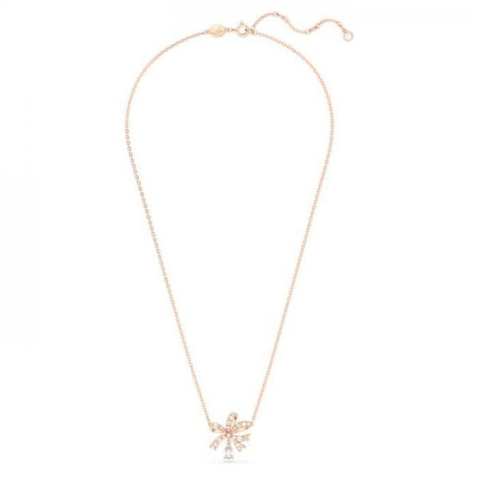 Volta necklace, Bow, Small, White, Rose gold-tone