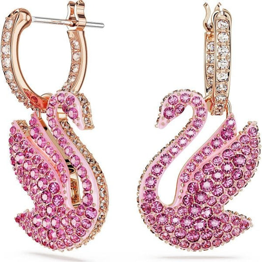 Swarovski Iconic Swan drop earrings, Swan, Pink