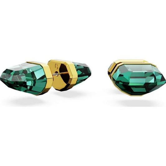 Lucent stud earrings, Green, Gold-tone